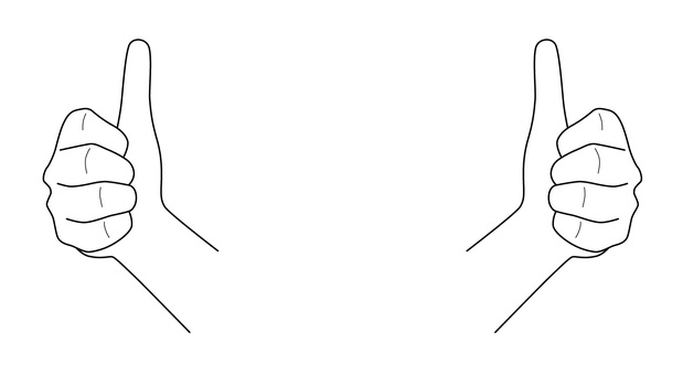 手　199 手,指,リアル,両手,モノクロ,腕,親指,立てる,いいね,了解のイラスト素材