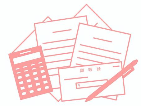 領収証・伝票・電卓の事務作業アイコン 経理,書類,電卓,領収書,領収証,事務,ビジネス,申請書,ペン,計算のイラスト素材