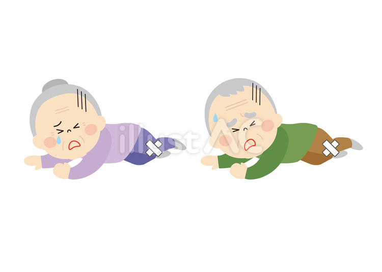 転んで膝を怪我した高齢者　セット 転倒,転ぶ,怪我のイラスト素材