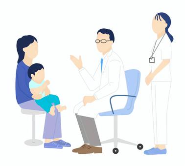 患者を診察する医者のシンプルイラスト素材 患者を診察する医者のシンプルイラスト素材 医師,医者,ドクター,医療従事者,先生,白衣,看護師,小児科,親子,母親のイラスト素材