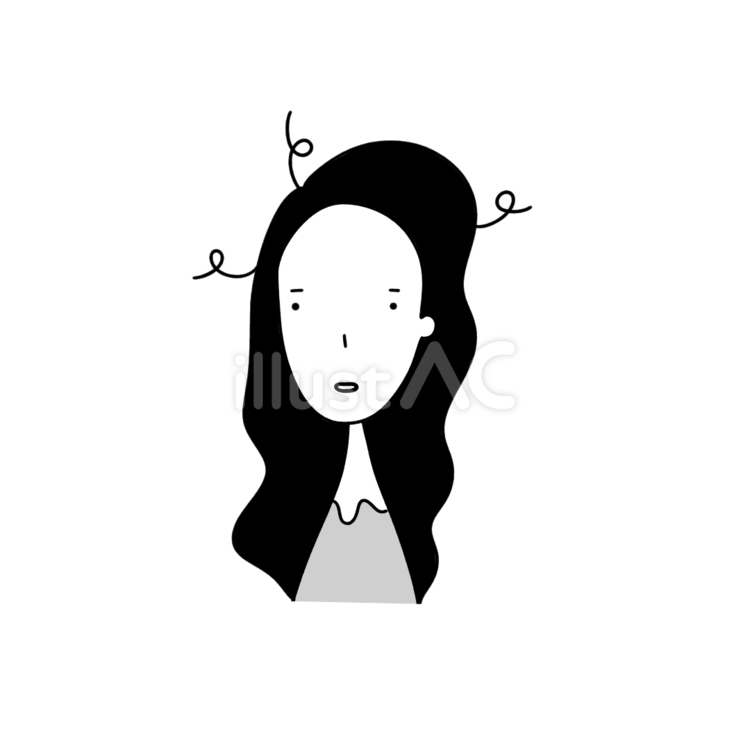 手描き　女性　顔　つかれた　放心　線画 手描き,女性,顔のイラスト素材