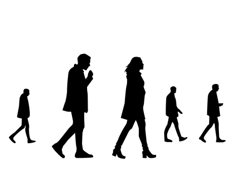 歩く人々 歩く人々 人,歩く,シルエット,コート,街,人通り,男,女のイラスト素材
