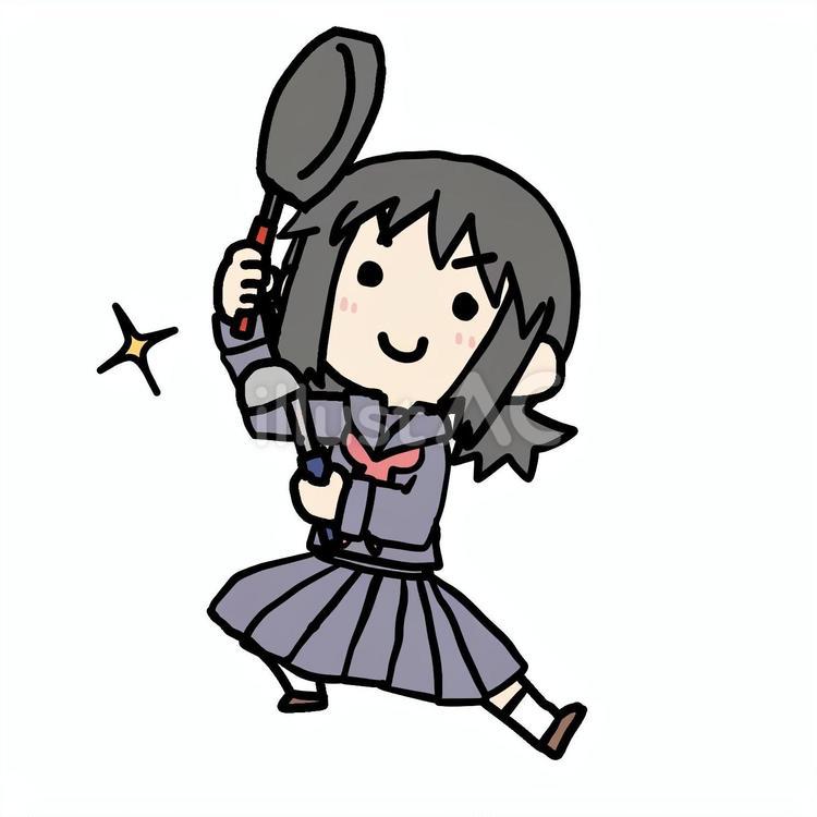 調理器具を構える学生少女 学生,調理器具,構えるのイラスト素材