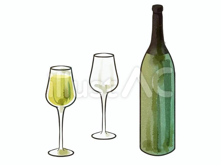 白ワイン　水彩風 ワイン,白ワイン,飲み物のイラスト素材