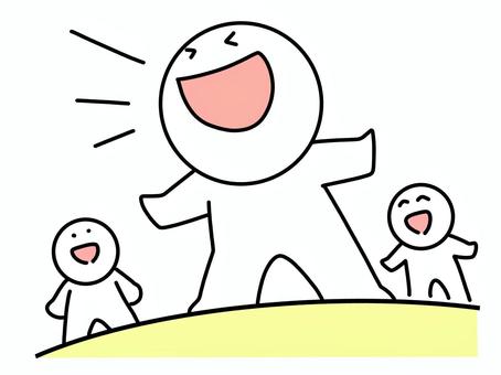 叫ぶ人とそれを見る棒人間 叫ぶ,棒人間,笑顔,楽しい,嬉しい,3人,友達,友人,家族,見るのイラスト素材