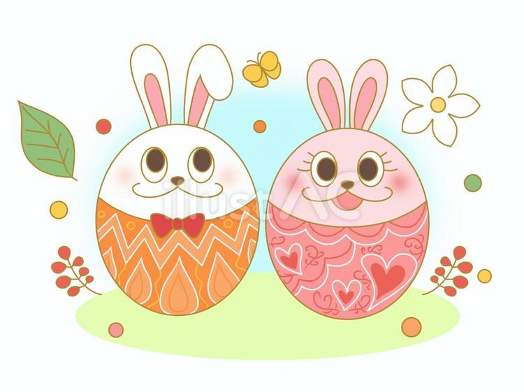 イースター(うさぎエッグ・背景あり) イースター,うさぎ,イースターエッグのイラスト素材
