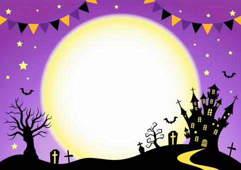 Halloween2573 旗,星,お城,夜,木,コウモリ,ガーランド,紫,かわいい,ハロウィンのイラスト素材