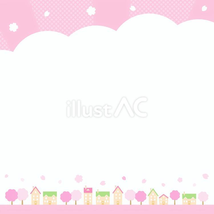 春の桜が咲く街並みピンクバナー背景01 春,新生活,街並みのイラスト素材