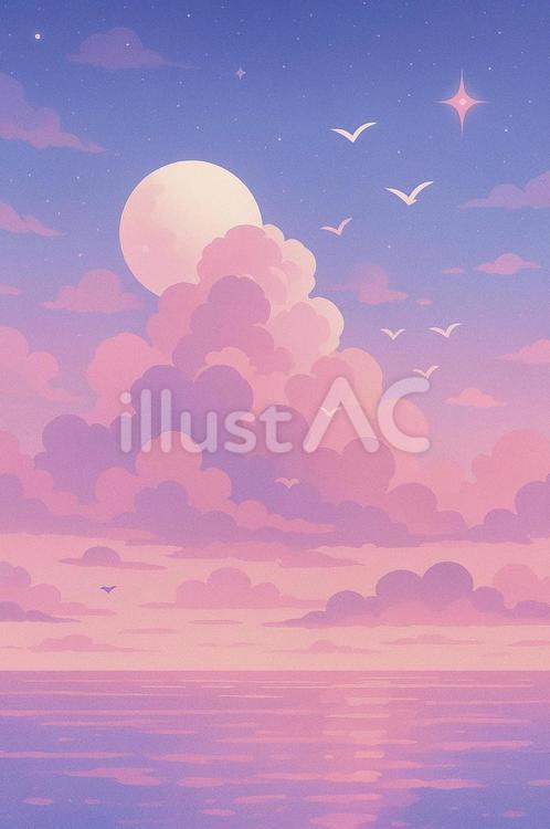 ファンシー　かわいい　海 背景,淡い,海のイラスト素材