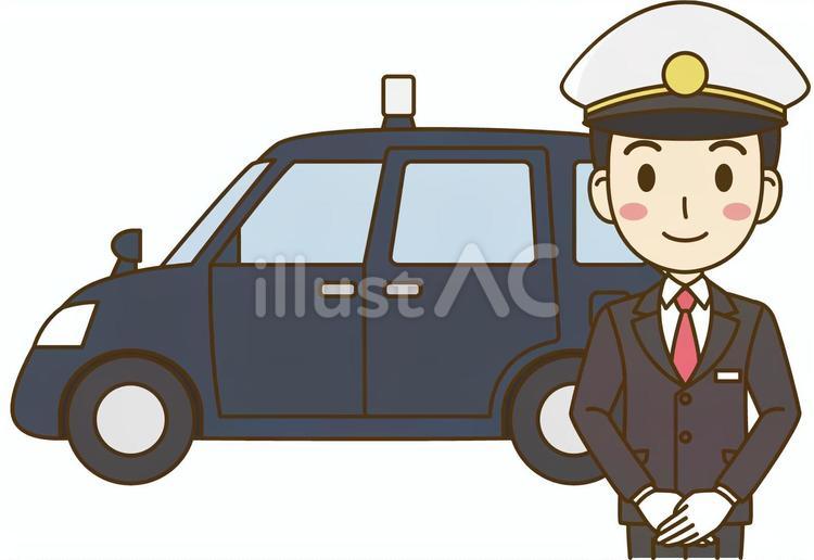 男性タクシー運転手とシンプルなタクシー タクシー運転手,タクシー,運転手のイラスト素材