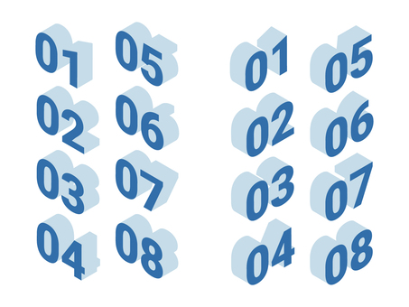 アイソメトリック_数字アイコン アイソメトリック,立体,アイソメ,斜め上,数字,ナンバー,番号,ステップのイラスト素材