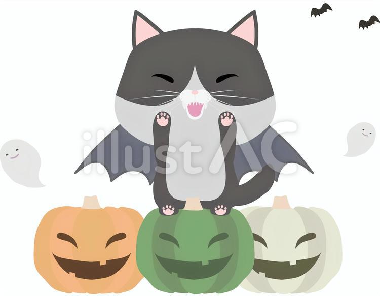 ハロウィン_吸血鬼_はちわれ ハロウィン,吸血鬼,猫のイラスト素材