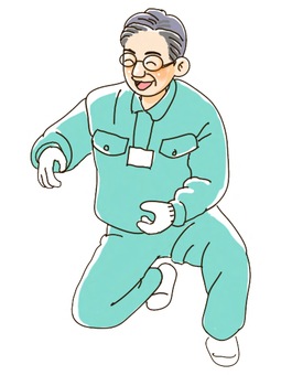 水色の作業着を着た中高年の男性 作業服,土木,作業着,作業員,何でも屋,労働者,笑顔,白髪,シルバー,人材のイラスト素材