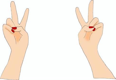 Both hands peace sign nail_red, hand, body, human body, JPG and PNG