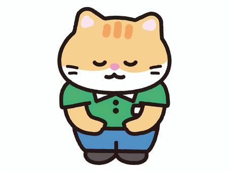 お辞儀をするねこ_茶ねこ お辞儀をするねこ_茶ねこ 猫,子猫,動物,お辞儀,謝罪,お礼,お願い,ポーズ,全身,新人のイラスト素材