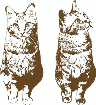 手をそろえて座った猫のベクター画像 猫,正面,座った,高コントラスト,リアル,ペット,動物,切り絵,白背景,背景透過のイラスト素材