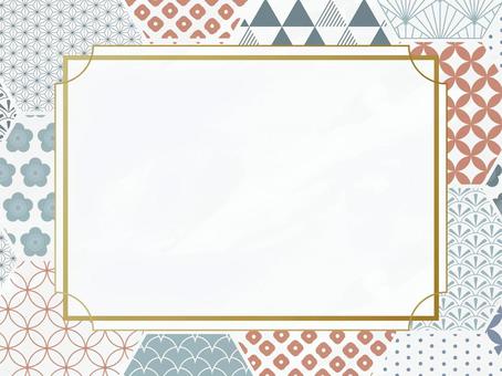 亀甲配置の和柄背景 ゴールドフレーム  亀甲,青,赤,冬,年賀状,新年,謹賀新年,梅,鱗,鹿の子のイラスト素材
