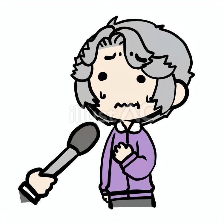 緊張してインタビューを受けるおばあさん おばあさん,インタビュー,マイクのイラスト素材