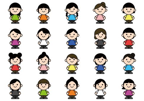 シンプルな女性キャラクターセット 女性,女の子,キャラクター,人間,シンプル,髪型,かわいい,人,大人,子供のイラスト素材