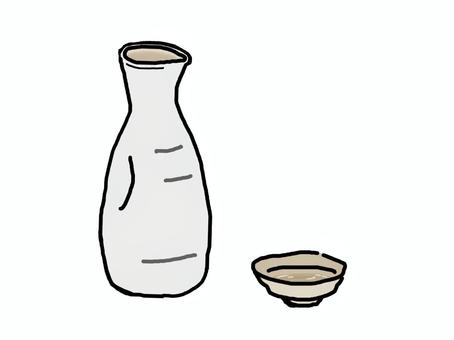 0015 日本酒 日本酒,とっくり,おちょこ,お酒,手描き,和風,陶器,熱燗のイラスト素材