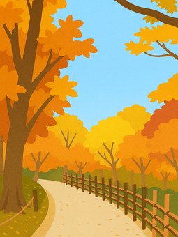 黄金色の紅葉の小道　紅葉に染まる並木道 紅葉,秋,黄金色,並木道,小道,散歩道,散歩,木,樹木,季節のイラスト素材
