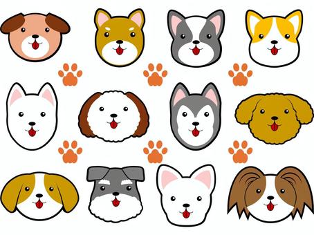 動物（犬）の顔スタンプ１２種類 動物,顔,犬,肉球,スタンプ,アイコン,シンプル,イラスト,素材,かわいいのイラスト素材