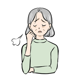 悩む中高年の女性１ 悩む,ため息,疲れる,疲労,辛い,困る,中高年,老人,女性,人物のイラスト素材