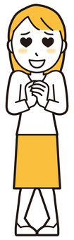  ロングヘア女性(黄)-048-全身 好き,女性,女の子,人物,かわいい,ハート,嬉しい,喜ぶ,笑顔,おねだりのイラスト素材