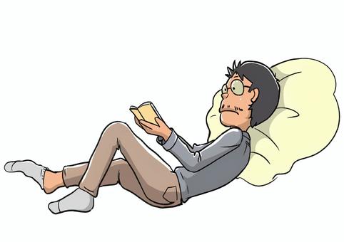 読書をする男性 読書,読書の秋,怠惰,ごろ寝,趣味,リラックス,男性,楽しみ,癒やし,学びのイラスト素材