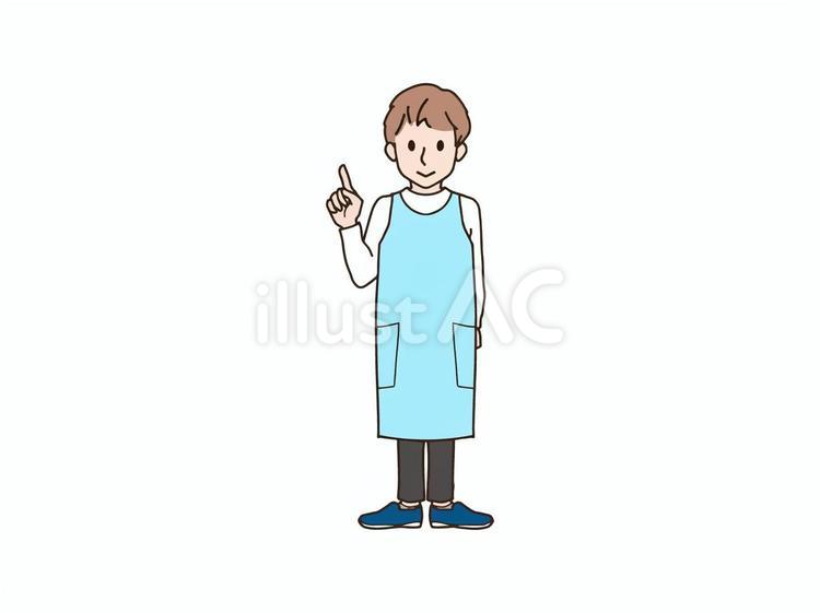片手で指差すエプロンの男性_blue 大人,男性,全身のイラスト素材