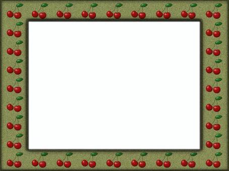 サクランボの額縁フレ−ム　グレー サクランボ,さくらんぼ,チェリー,額縁,フレ−ム,ポストカード,メッセージカード,飾り枠,あしらい,ザラザラのイラスト素材