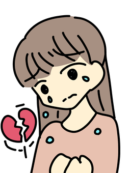 失恋　女性 失恋,泣き顔,人物,ハート,泣く,女性,悲しい,涙,シンプル,かわいいのイラスト素材