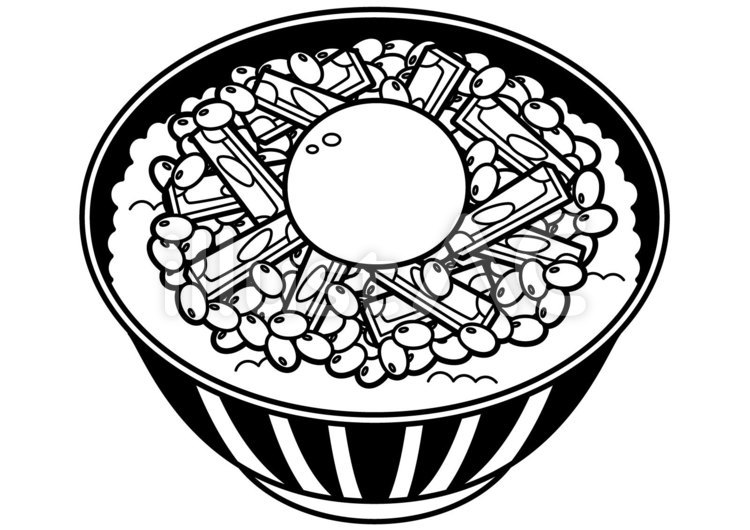 ハム納豆ごはん-1c 納豆,ご飯,ハムのイラスト素材