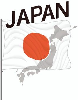 日の丸日本 日の丸,国旗,日本,布,なびく,列島,地図,英語,風,掲げるのイラスト素材