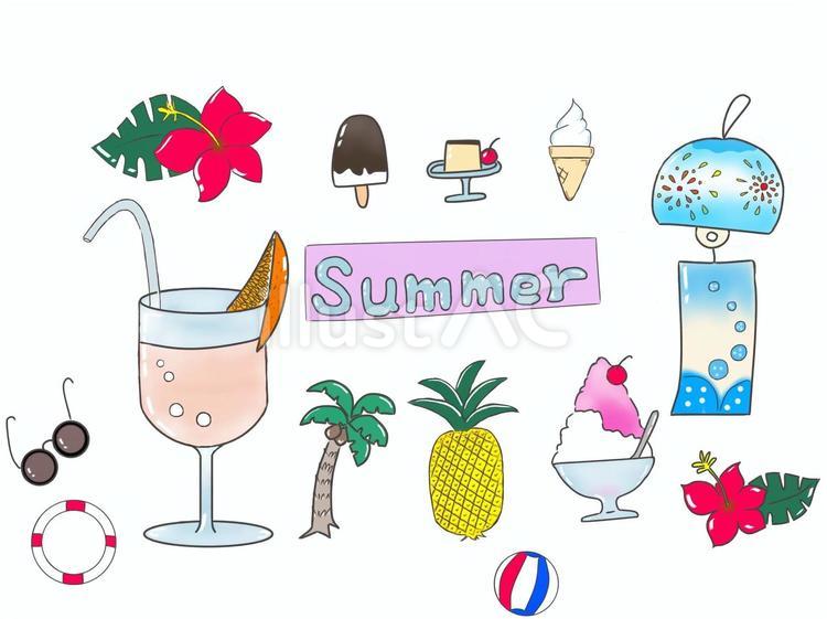 夏をイメージしたイラスト 夏,飲み物,果物のイラスト素材