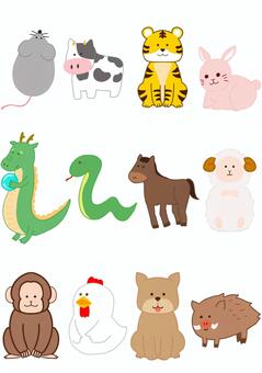 十二支セット 十二支,干支,セット,ねずみ,牛,寅,うさぎ,龍のイラスト素材