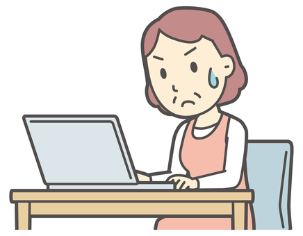  真剣にノートパソコンを見るおばさん パソコン,女性,人,人物,主婦,中年,シニア,エプロン,ママ,お母さんのイラスト素材