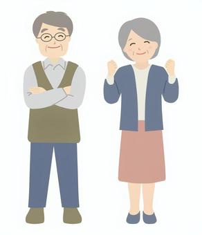 おじいさんとおばあさん4 シニア女性,シニア男性,シニア,おばあさん,おじいさん,年寄り,女性,男性,老人,正面のイラスト素材