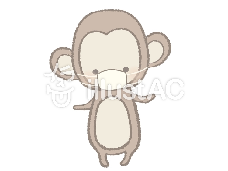 マスクをしたサルのイラスト　線あり マスク,さる,動物のイラスト素材