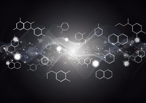 スタイリッシュなウイルスと化学構造式 ウイルス,バクテリア,化学,構造式,幾何学,曲線,医療,光,パーティクル,背景のイラスト素材