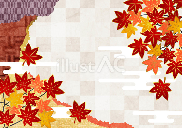 Autumn25101 紅葉,雲,市松模様のイラスト素材
