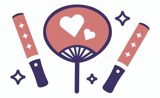 推し活グッズのシンプルイラスト 推し活,推し,ペンライト,うちわ,アイコン,道具,グッズ,団扇,アイドル,ファンクラブのイラスト素材