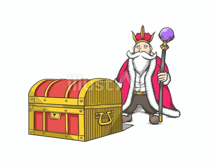 威厳のある国の王様(キング)と宝箱 王様,男性,髭のイラスト素材