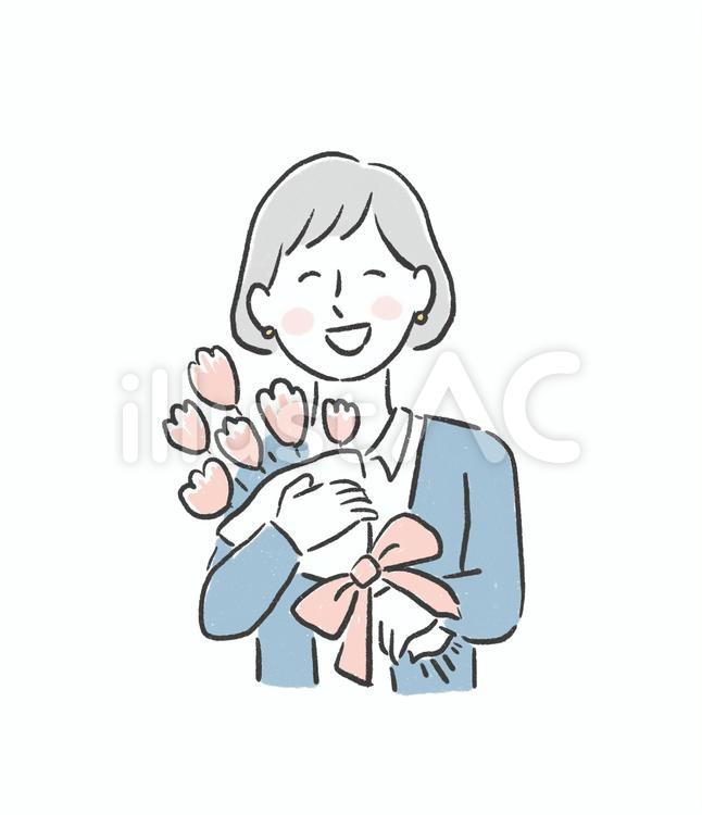 花束を持つ女性 母の日,感謝,プレゼントのイラスト素材