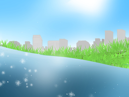 川のイラスト 川,青空,風景,背景,壁紙,手描きのイラスト素材