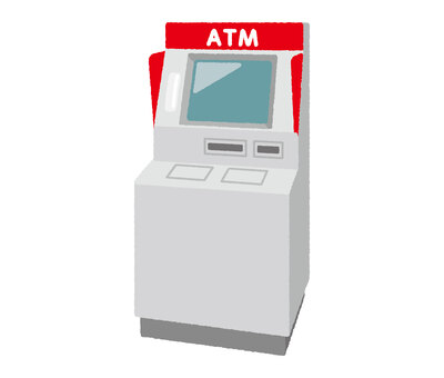 ATM atm,現金自動預け払い機,キャッシュディスペンサー,現金自動引出機,銀行,預金,貯金,入金,振込,支払いのイラスト素材