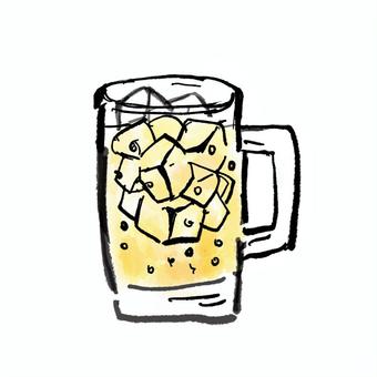 ハイボール　ジョッキ ハイボール,ジョッキ,アルコール,ドリンク,メニュー,乾杯,筆,飲み放題,手書き,水彩のイラスト素材