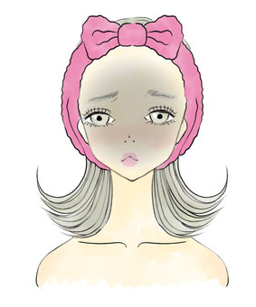 Girl with pink hairband and dull skin, , JPG, PNG and AI