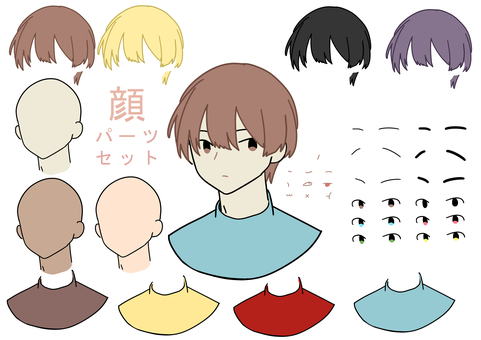 顔パーツセット1 顔パーツセット1 顔,パーツ,男性,セット,メンズ,表情,目,眉,口,鼻のイラスト素材