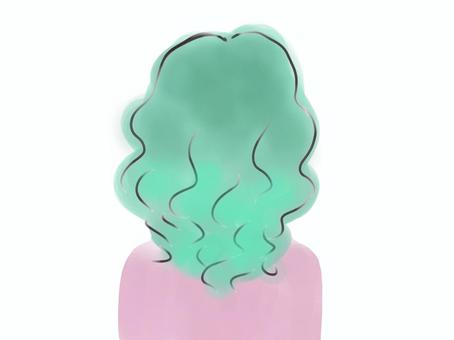 ゆるふわヘア 人,髪型,ヘアスタイル,ゆるふわ,ウェービーヘア,カーリーヘア,後ろ姿,オリジナル,シンプル,ヘアカラーのイラスト素材